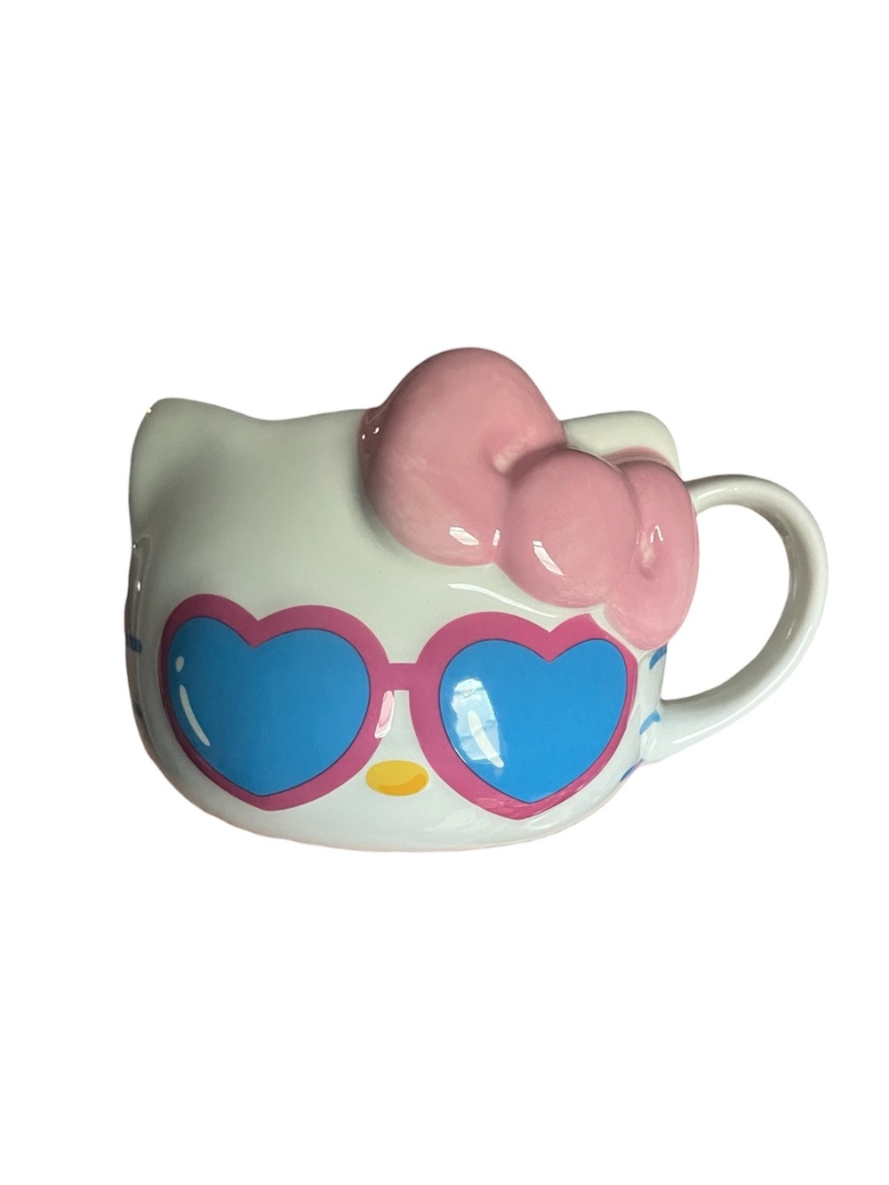 Hello Kitty White Mug with Pink Bow and Blue Heart Sunglasses